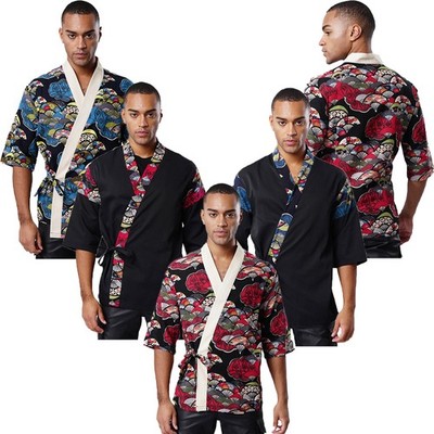 Mens Jackets 3/4 Sleeve Chef Coat Gastro Workwear Restaurant Floral Work Sushi