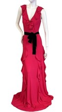 2016 GUCCI PINK RUFFLE STRETCH EVENING VISCOSE GOWN DRESS SIZE M