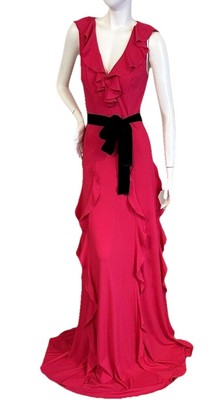 gucci pink ruffle dress 2016 GUCCI PINK RUFFLE STRETCH EVENING VISCOSE GOWN DRESS SIZE M