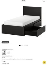 IKEA Malm Single Bed Black With Under Storage Drawers