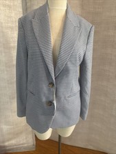 Mango Womens sz L blue houndstooth blazer two button notched lapel NWT UNC blue