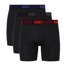 Hanes Men's Moves Performance Boxer Brief, 3-Pack, 6" Black Regular Leg-3 Pack L