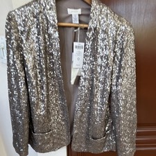Chico's Women s Silver Metallic Open Front Blazer Jacket Size 0 Lined