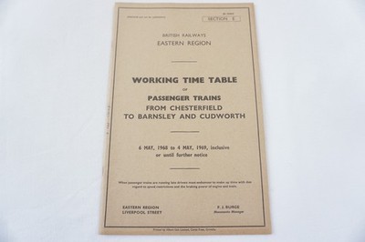 1968 Eastern Region Railway Working Timetable Sect E Chesterfield