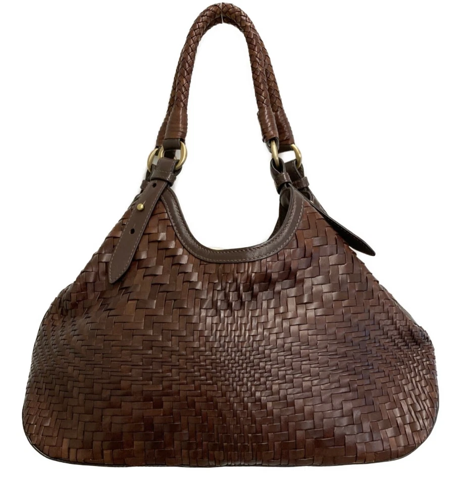 Sac cabas bandoulière COLE HAAN cuir tissé Intrecciato marron occasion - Photo 2/4