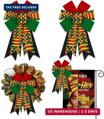 Estivaux 2 Pieces Kwanzaa Bows for Wreath, African American Wreath Bow Black Red