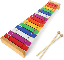 15 Tone Xylophone Glockenspiel Colorful Wooden Xylophone with 2 Mallets, Music I