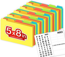 5x8 Plastic Index Card Dividers, Heavyweight Poly Index Card Guides A-Z for Flas