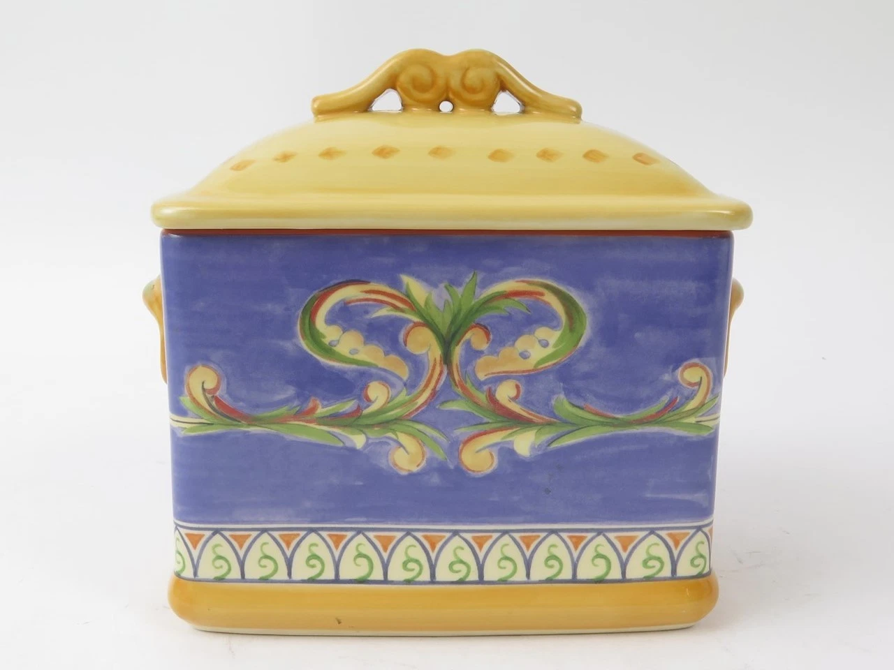 Pfaltzgraff Villa della Luna Kolpen & Tiegreen Yellow Scroll Cookie Jar