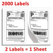 2000 Half Sheet Shipping Labels 8.5x5.5 Self Adhesive Rounded Corner 2 per Sheet