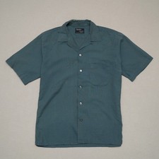 Vtg 60s Cotton Camp Loop Collar Mansmooth Selvedge Button Up Shirt Manhattan M