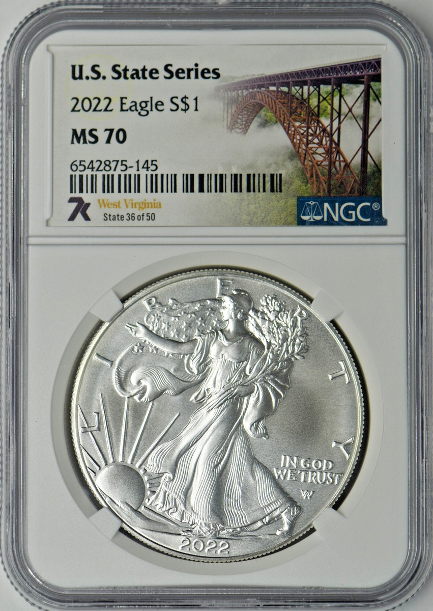 2022 American Silver Eagle - 7K West Virginia - NGC MS70