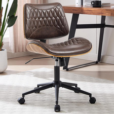 Stylish Armless Office Chair with Adjustable Height  Walnut Bentwood Back