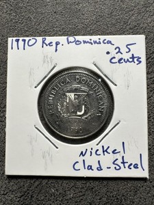 1990 Republic Of Dominica. 25 Cents. Nickel Clad Steel.