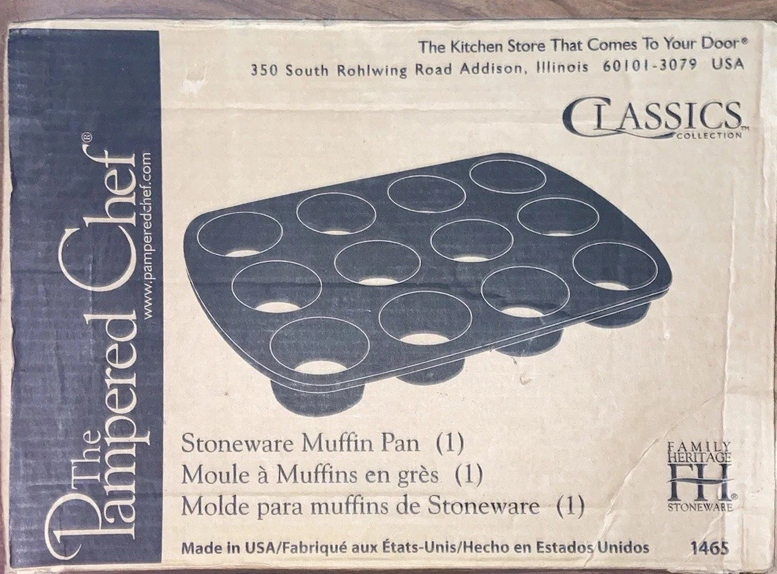 Pampered Chef Stoneware 12 Cup Muffin Pan #1465 Stone Open Box!!!