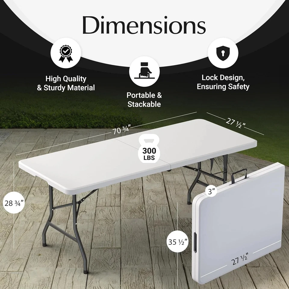 Used 3/4/6/8 Ft Plastic Folding Table Ideal for Indoor/Outdoor Dining Party Use - Image 2 of 4