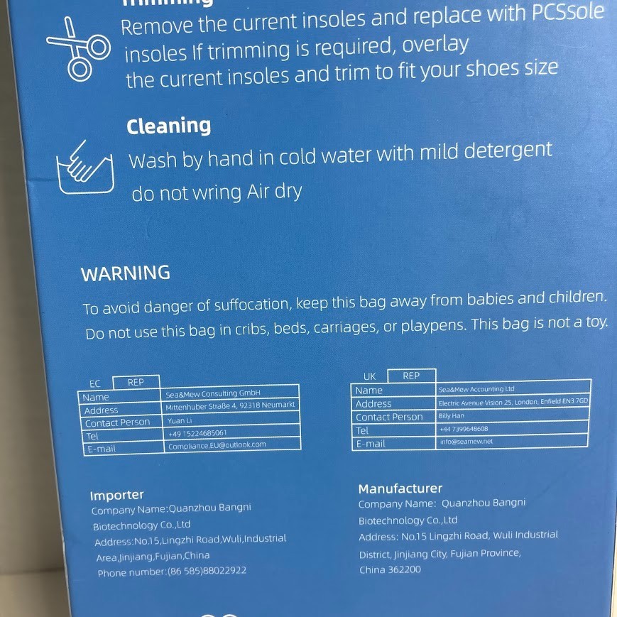 PCS Sole Arch Support Insoles Insert - Men's size 12 *New