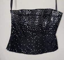 Vintage Y2K Niki Livas Black Sequins Corset Strapless Crop Sz 6 Aristocrat Goth