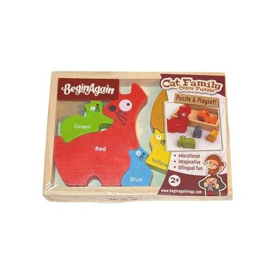 BeginAgain Dog Family Color Names Puzzle - Bilingual Wooden Toy, Ages 2+
