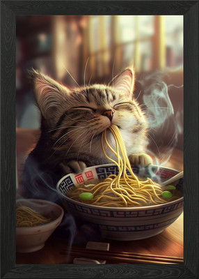 Entzückende Katze Ramen Nudeln gerahmtes Wandbild Poster Leinwanddruck Bild