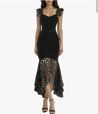 Leñas Womans Crochet Black Lace Lined Dress Scalloped Dress Size Small