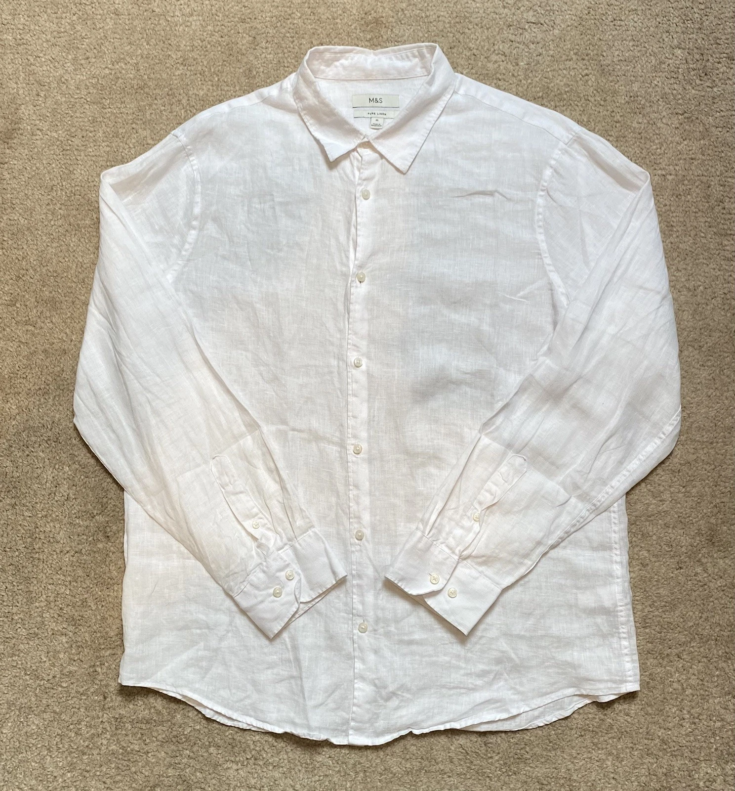 Marks and Spencer’s Men’s Pure Linen White Long Sleeve Shirt Size XL