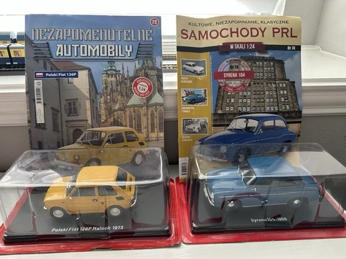 Lot Fiat 126p Hachette 1:24 Polski Maluch 1973 Yellow FSO Car Syrena 104 1966