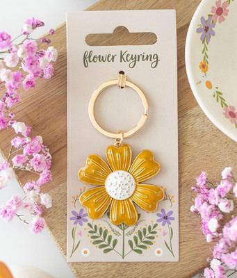 Something Different Yellow Daisy Flower Enamel Keychain - New