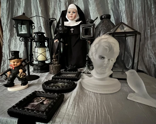 Lot of 13 Vintage Dark Academia Oddities Weird Home Decor Nun Doll Terrarium Cat