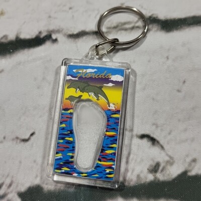 Florida Keychain Coastal Beaches Sand In Footprint Dolphins Travel Souvenir 