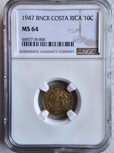 Costa Rica 10 Centimos 1947 BNCR NGC MS 64