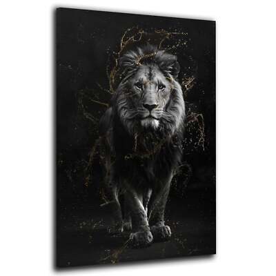 Löwe Gold Style Wandbild Leinwandbild Kunstdruck XL Wanddeko