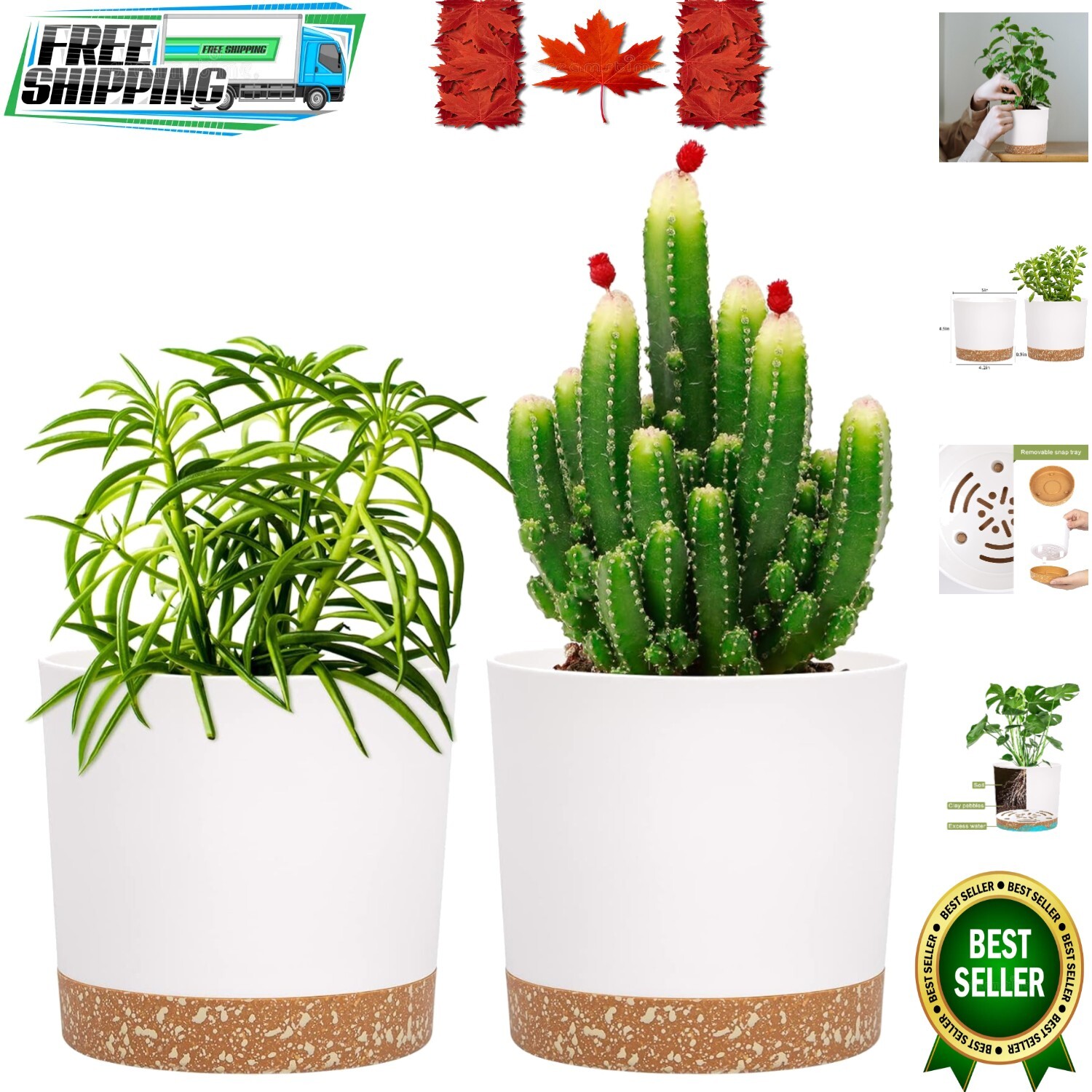 5-Inch Modern Plant Pot Set of 2 with Drainage Holes & Saucer for Indoor/Outdoor