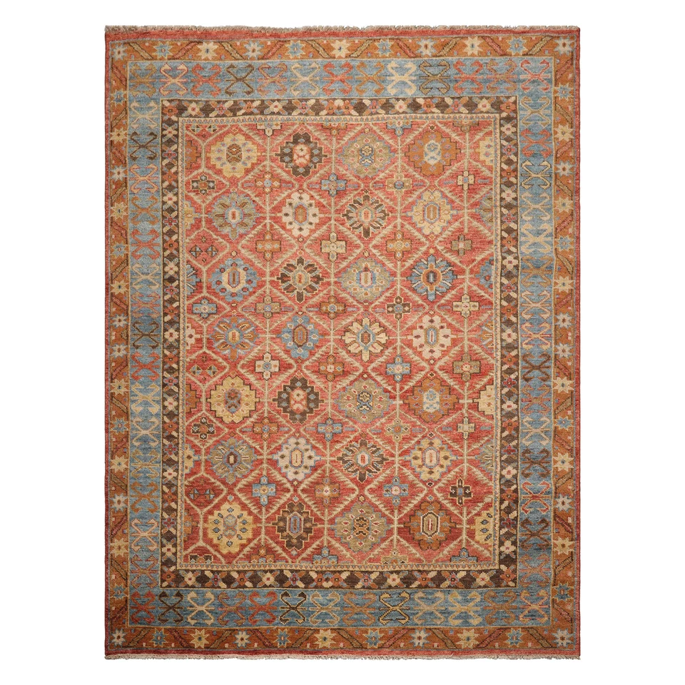 LoomBloom Multi Size Orange Hand Knotted Arts & Crafts Oushak Geometric Wool Rug - Image 2 of 4
