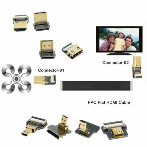 Micro HDMI Mini HDMI 90 degree Adapter 5cm-100cm FPC Ribbon Flat HDTV FPV Cable - Image 3 of 4
