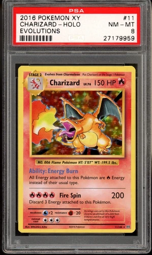 2016 Pokemon XY Evolutions Charizard Holo #11 PSA 8 Near Mint - Mint