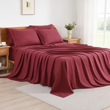 6 Pcs Soft Solid  Embroidery Bed Sheets Set Hotel Luxury, Cooling Bed Sheets