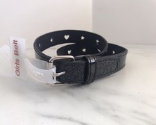New Kid's Girls Belt Black With Glitter , Hearts And Stars Medium