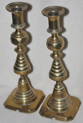 English Late 19th Century Matching Pair Behive 9 Inch Marked Brass Candle Hold Ebay