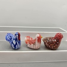 Miniature Hand Blown Glass *Speckled Chickens* 3/4" Tall Figurines Lot of 3 READ