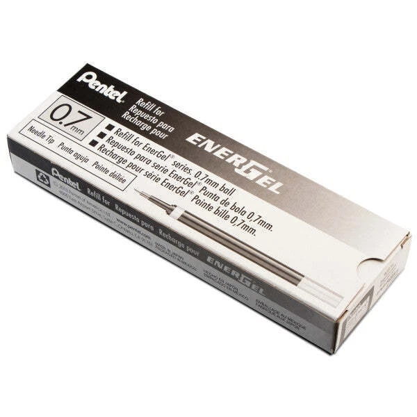 Pentel EnerGel Refill, 0.7mm Needle Tip, Medium, Black Ink, 12 Refills