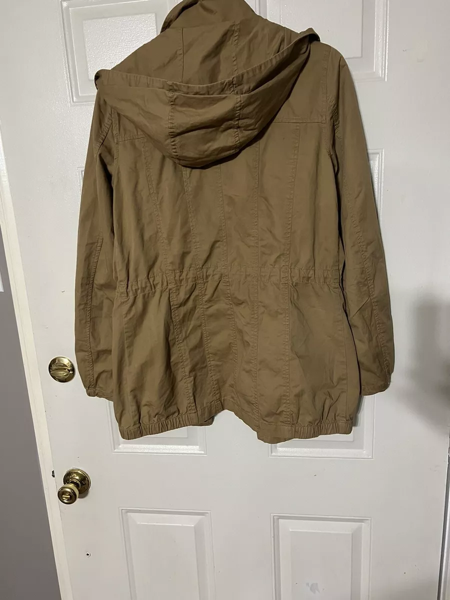 Women Garage Military Parka Hooded Utility Canvas Jacket Size M