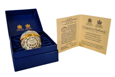  Halcyon Days Emaille Osterei 1979 ~ Schmetterlinge & Blumen OVP & COA