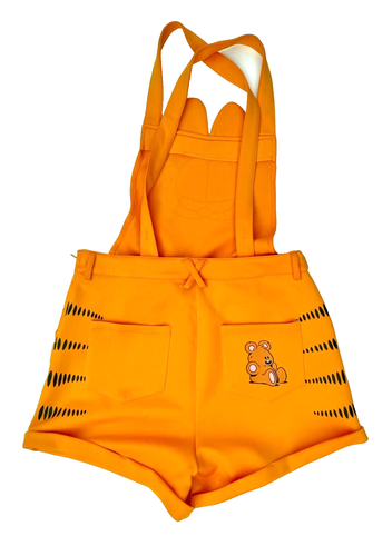 Garfield Cat Face Shortalls Orange Shorts Overalls Juniors MEDIUM NWT - Picture 2 of 6