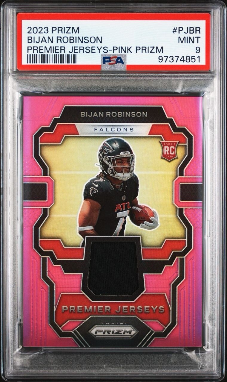 2023 Prizm Premier Jerseys Pink Prizm #PJ-BR Bijan Robinson (MEM, RC) PSA MINT 9