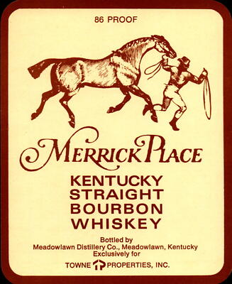 Vintage Whiskey Label Merrick Place Kentucky Straight Bourbon 