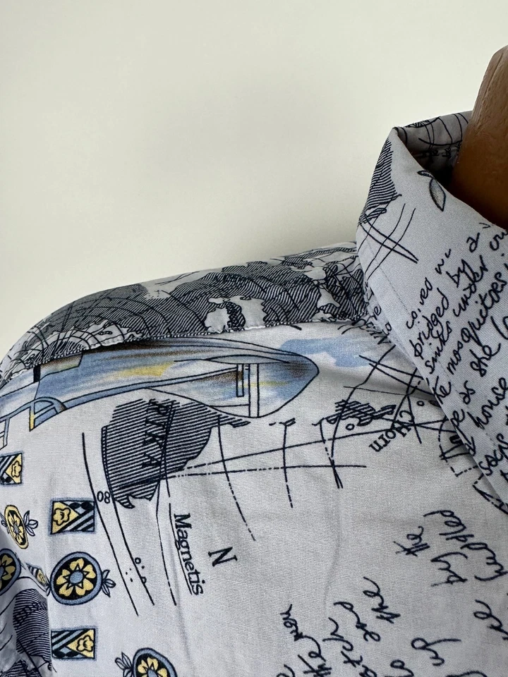 Camisa Roundtree & Yorke Años 90 Hombres XL Avión Mapa Viaje Diario Algodón Hawaiano De Colección Foto 4 de 4