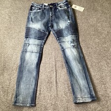 Southpole Stretch Jeans Sz 16 Youth Boys Moto Acid Wash Blue Low Rise Skinny