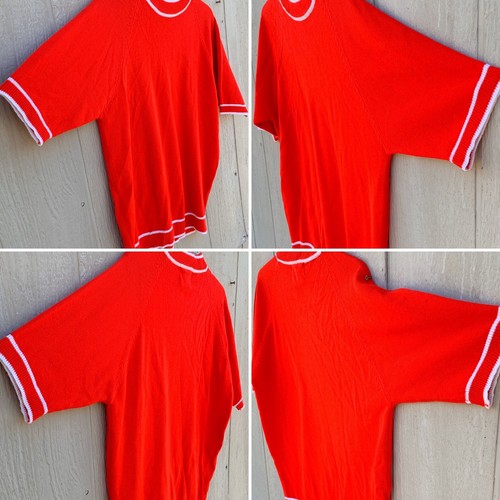 Vintage Cascade Of California Short Sleeve Sweater Raglan Ringer 50s 60s L - Picture 4 of 12