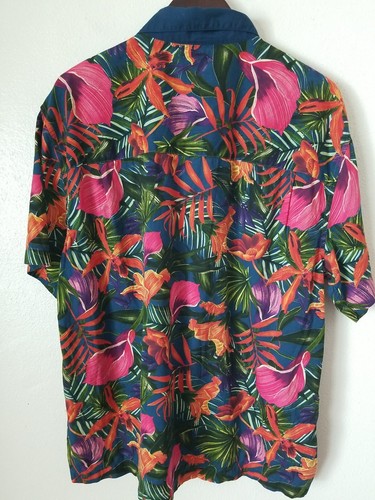 Vtg Arizona Jean Co Men Floral Short Sleeve Wood Button Collar Casual Shirt L - Picture 5 of 9